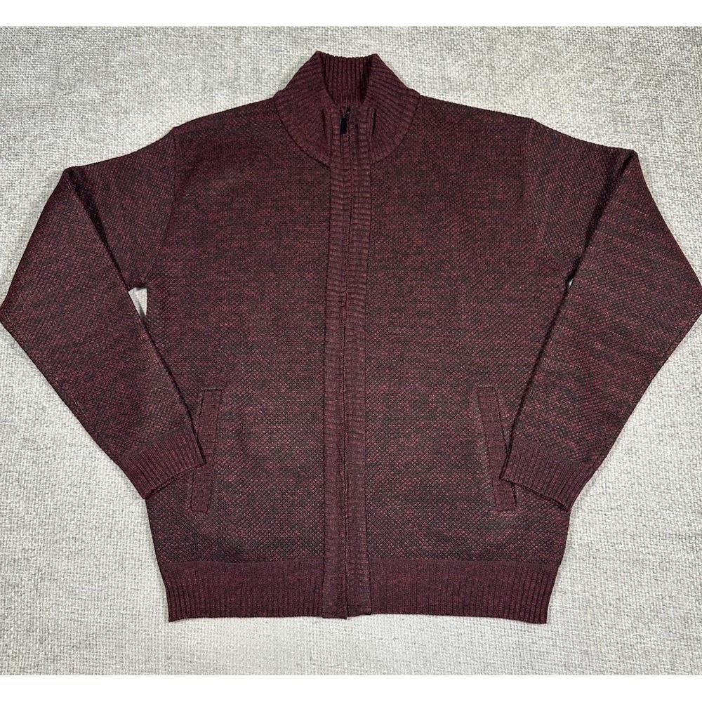 Across The Pond Sweater Men XL Red Black Cardigan Full Zip Fleece Lined Outdoors